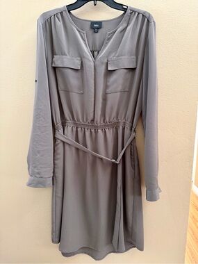 Preloved Mossimo Women's Large Long Sleeve Belted Shirt Dress